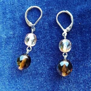 Dangle Bead Earrings amber faceted fashion costume jewelry hinges pierced clip